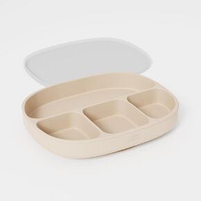 Baby Eating Essentials Suction Plates for Baby Food with Lid in Baby Apricot Color - Silicone Baby Eating Set in Food Grade Silicone in Saudi Arabia