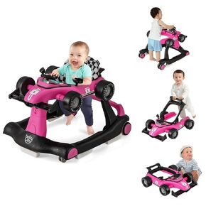 BABY JOY 4-in-1 Baby Walker, Foldable Activity Walker with Adjustable Height & Speed, Music, Lights, Anti-Rollover, Toddler Push Walker, Baby Walker with Wheels for Boys Girls 6-18 Months (Gray) in Saudi Arabia