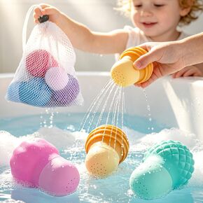 Water Bath Toys Sensory Squeezing for Toddlers, Pool Toy Textured Fidget Baby Bath Toys, Silicone Floating Water Toys for 1-3, Ideal Gifts for Boys and Girls 18M+ (Vitality Pink 3pcs) in Kuwait