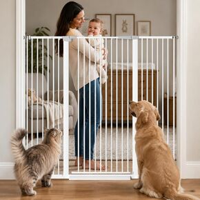Extra Tall Cat Gate for Doorways, Pressure Mounted Pet Gate for Cats & Dogs, 51.18" Tall Walk-Through Baby Gate with 1.37" Narrow Bar Spacing, Auto Close & One-Hand Open, White, 29.6"-48.4" in Kuwait