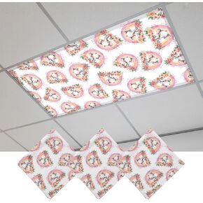 Fluorescent Light Covers, Pink Elephant Magnetic Light Covers for Ceiling Lights, Spring Floral Cute Cartoon Rainbow Fluorescent Ceiling Shade Filters for Classroom Bedroom Office 4x2Ft x 4PCS in Kuwait