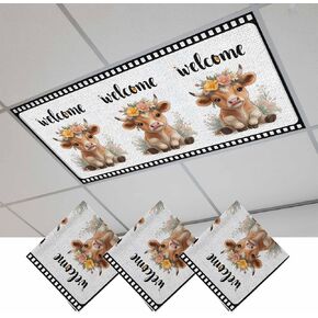 Fluorescent Light Covers, Funny Cow Magnetic Light Covers for Ceiling Lights, Cute Animal Flowers Wreath Welcome Text Black Gray Fluorescent Ceiling Shade for Classroom Bedroom Office 4x2Ft x 2PCS in Kuwait
