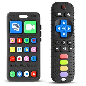 2 Pack Remote & Phone Teething Toys for 0-6 6-12 Months, BPA Free Silicone | Multi-Texture for Teething Relief, Baby Chew Toy, Easy to Clean, Easy to Grip, Baby Teether, Gifts for Newborns Infants in Saudi Arabia