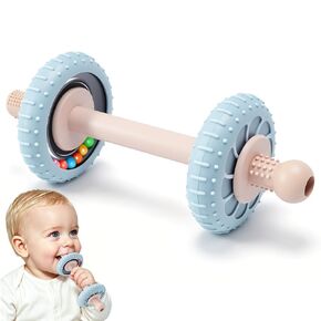 2-in-1 Baby Teether Rattle Toy for 3-12 Months, Silicone Teething Straw | Textured Massage Ends, BPA-Free, Easy Grip, Soft & Flexible, Hollow Straw Design, Baby Teething Toys, Infant Chew Stick Toys in Saudi Arabia