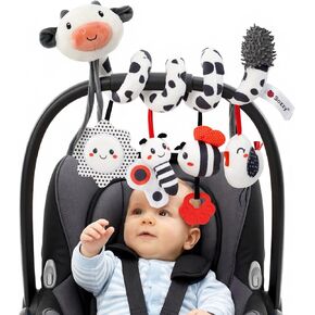 Koty Crib Stroller Car Seat Toys for Baby 0 3 6 9 12 Months, Tummy Time Hanging Sensory Toys for Newborn with Teether, Spiral Carseat Toy for Infant Boys Girls Gifts (Black White) in Kuwait