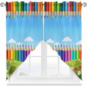 Cartoon Cute Swag Curtains Valance For Kitchen Windows, Country Colorful Botanical Sky Blue Green Wide Rod Pocket Curtain Drapes, Bathroom Cafe Living Room Light Filtering Drapery Panels, 72"W x 36"H in Kuwait