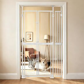 74.8-98.4" Extra Tall Cat Gate for Doorways,33.86-35.8" Wide Full Door Pet Gate Indoor,Auto Close No Drilling Clear Acrylic Dog Proof Safety Barrier for Stairs,Hallway House -White in Kuwait