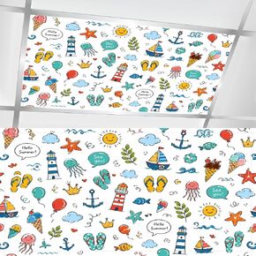 6 Pcs Fluorescent Light Covers for Ceiling Lights Basset Hound Dachshund Seamless Sleeping Dogs Tulips Playful Doodles Magnetic Light Filters Decorative for Classroom Office Hospital Home 4x2 Ft in Kuwait