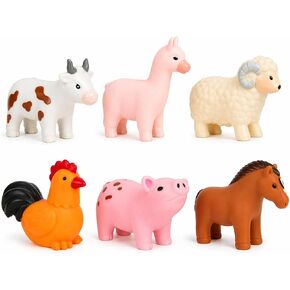 No Hole Bath Toys for Babies, 6 Pack Sealed Farm Animal Bath Toys for Toddlers 1-3 with Mesh Storage Bag, Soft Non-Squirting Baby Water Toys, Cow Pig Horse Sheep Chicken Alpaca in Kuwait