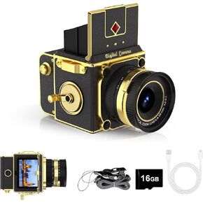 Vintage Digital Camera, 64MP 2.7K Retro Point and Shoot Camera with Autofocus, 2" IPS Waist-Level Screen & 16GB TF Card, 16X Zoom Compact Photography Camera for Beginners Kids Red in Kuwait