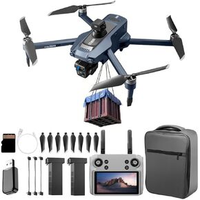 GPS Drone with One Key Airdrop (1 pound), 5G Technology, Brushless Motor, 360° Laser Obstacle Avoidance, 5 Inch Touch - Screen Display Remote Controller, 2.7K Real Pixels, 3 Axis Gimbal Camera, Auto Return (Go Home), One Key Follow (Follow me), Speed Adju in Kuwait