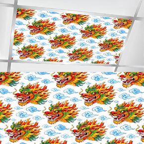 6 Pcs Fluorescent Light Covers for Ceiling Lights Vibrant Seamless Chinese Dragons Stylized Clouds Dark Blue Magnetic Light Filters Decorative for Classroom Office Hospital Home 4x2 Ft in Kuwait