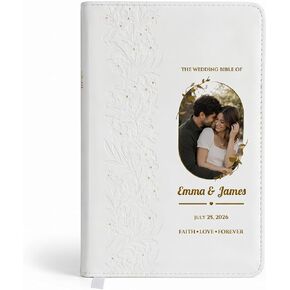 Personalized NKJV Wedding Bible with Custom Couple Photo, Name and Date, New King James Version Red Letter, White Imitation Leather Bridal Shower Gift with Gilded Pages and Ribbon Marker in Saudi Arabia