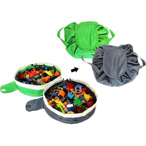 Toy Storage Bag for Lego - 2 PCS Mini Toy Play Mat Bag by Drawstring (Green and Grey) in Kuwait