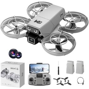Mini RC Camera Quadcopter with Full Propeller Guards, 90° Adjustable Lens, Optical Flow Positioning, Obstacle Avoidance, Altitude Hold, 360° Flip, One Key Takeoff & Landing, Headless Mode, LED Eye Lights & Flashing Tail Lights, 2 Rechargeable Batteries, E in Kuwait