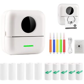Mini Printer Thermal Sticker Printer with 11 Rolls Thermal Paper and Sticker for iOS&Android,Portable Bluetooth Pocket Printer for Study Notes, Pictures, DIY, Label in Kuwait