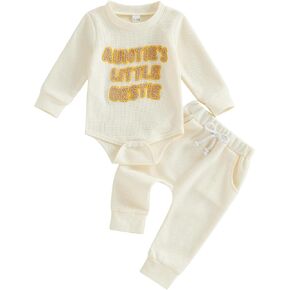 Tsultryofs Baby Girl Fall Clothes Newborn Infant Letter Embroidery Outfit | Daddys Girl Baby Clothes Waffle Printed Long Sleeve Romper with Pants 2Pcs Set in Kuwait