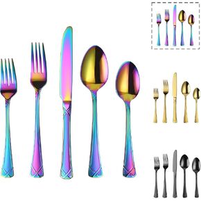 40-Piece Colorful Stainless Steel Flatware Set for 8, Rainbow Cutlery Set include Knives, Forks and Spoons, Vibrant Dishwasher Safe Silverware for Parties, Weddings & Family Dining in Kuwait