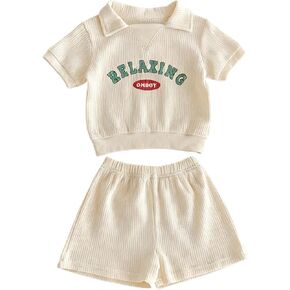 Baby Girl Summer Outfit: Ribbed Short Sleeve T-Shirt and Shorts Set in Kuwait