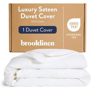 Brooklinen Luxury Sateen Duvet Cover - 100% Cotton, King/California King Size in White with Extra-Long Corner Ties and Button Closure - Best King/Cali King Duvet Covers in Saudi Arabia
