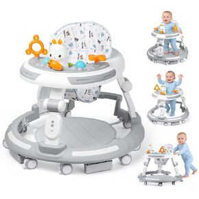 Baby Walker with Wheels - Foldable Baby Walker,4-in-1 Baby Walkers for Boys and Girls 6-12 Months, Infant Walker with Adjustable Height, Baby Activity Walker with Toys, Music, Lights, Anti-Rollover in Kuwait