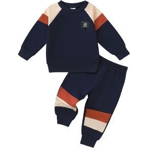 Toddler Baby Boy Clothes Color Block Long Sleeve Sweatshirt Tops + Pants Fall Winter Outfits 2 Piece Set in Saudi Arabia