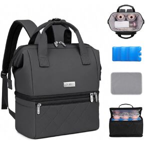 Nuliie Wearable Breast Pump Bag with Cooler Compartment, Double Layer Pumping Bag with Ice Pack, Breast Milk Cooler Travel Bag with Waterproof Mat, Fits 6 Baby Bottles up to 10 oz, Grey in Saudi Arabia
