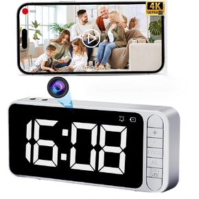 4K hidden camera magnetic clock, Wifi mini nanny security cam, Auto time synchronization, detection recognition，night vision, video live streaming, For indoor, home, office, garage, gym(Pure Black) in Kuwait