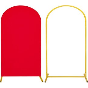 Metal Arch Stand and Cover Set,1 White Spandex Fitted Backdrop with 1 Gold Wedding Arched Stand Frame for Parties Birthday Baby Shower Bridal Banquet Decoration (7.2FT) in Kuwait
