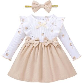 sweetabby Toddler Dress Baby Girl Clothes Fall Winter Ruffle Long Sleeve Bow Baby Girl Outfits Toddler Girls Clothes in Kuwait