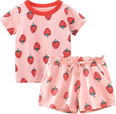 Toddler Girls Summer Outfits, Cute Cartoon Cotton Short Sleeve T-Shirt and Shorts Set 2-5T in Kuwait