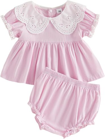 Infant Baby Girls Summer Outfits 3 6 12 18 24 Months Girl Shorts Set Short Sleeve Spring Fall Smocked Clothes in Saudi Arabia