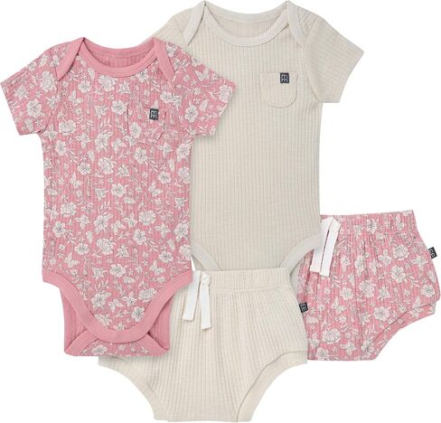 Modern Moments by Gerber Baby Unisex Short Sleeve Bodysuit and Shorts Set, Pink Flowers, 6-9 Months in Kuwait