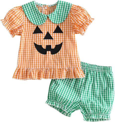 Socutebabe Baby Girl Halloween Outfit Pumpkin Ghost Sleveeless 3pcs Shorts | Toddler Girl Halloween Outfit Little Girls Pumpkin Ghost Tank Top Shorts Cute Girls Halloween Clothes in Kuwait