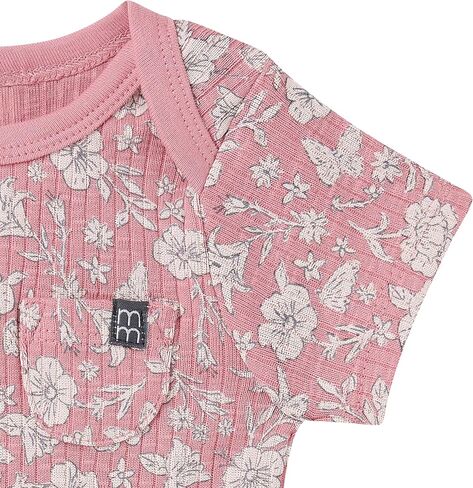 Modern Moments by Gerber Baby Unisex Short Sleeve Bodysuit and Shorts Set, Pink Flowers, 6-9 Months in Kuwait