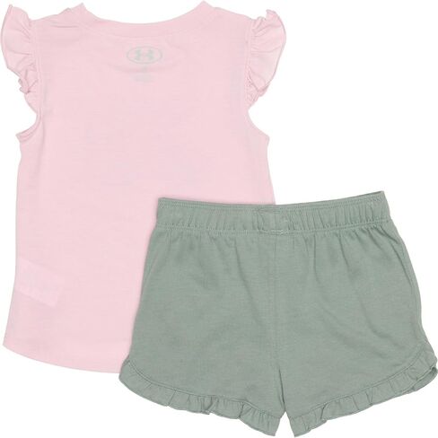 Under Armour Infant Newborn Baby Girls' 2-Piece Short Sleeve Graphic Tee & Shorts Set, Outdoor Collection | Prime Pink Friends | 12 Month (12M) in Kuwait