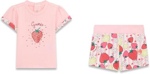 GUESS baby-girls Eco Short Sleeve T-shirt and Active Shorts 2 Piece Set in Kuwait