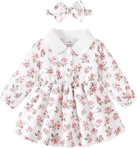 Renotemy Baby Girl Dress Toddler Girl Clothes Fall Winter Cotton Outfits Gifts Casual Infant Dresses for Girls with Headband in Kuwait