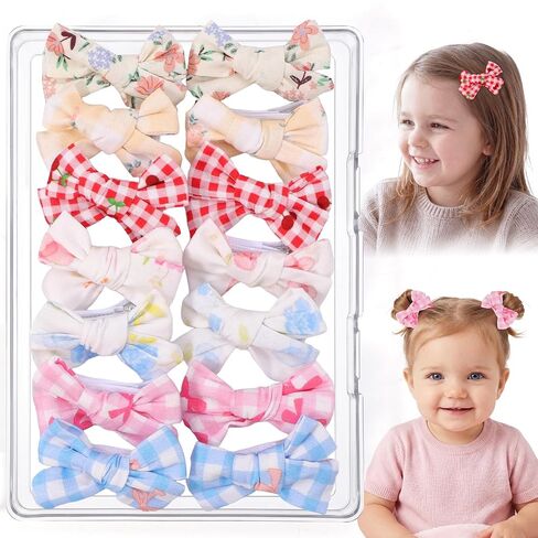 Needbrock 14Pcs Baby Girl Hair Bow Clips Set, 2Inch Soft Cotton Linen Toddler Hair Accessories for Girls Kids Infant Baby Barrettes Hairbows Gifts in Kuwait