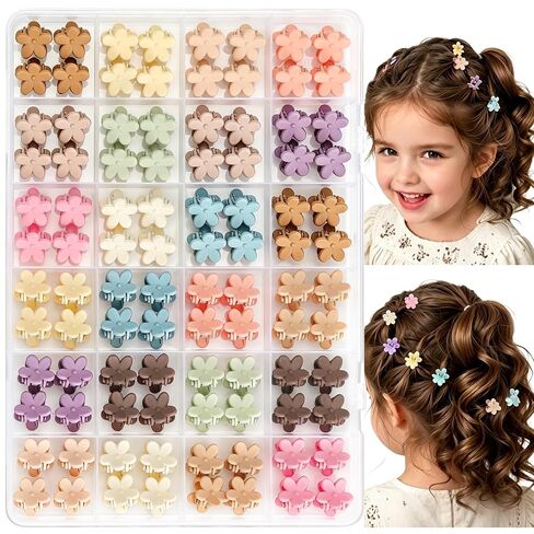 96pcs Mini Flower Hair Clips for Kids Cute Mini Claw Clips Hair Pins Colorful Small Hair Accessories for Girls Women Teens Kids Toddlers Children in Organizer Box in Kuwait