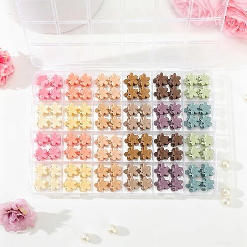 96pcs Mini Flower Hair Clips for Kids Cute Mini Claw Clips Hair Pins Colorful Small Hair Accessories for Girls Women Teens Kids Toddlers Children in Organizer Box in Kuwait