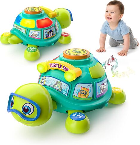 Crawling Turtle Baby Toys 6-12 Months,Interactive Infant Gift for 6-9-12 Month Old Boys Girls,Musical Tummy Time Toy with Lights,Sounds,ABC & Bilingual Learning,5 6 7 8 9 10 12 Months Baby Gifts in Kuwait