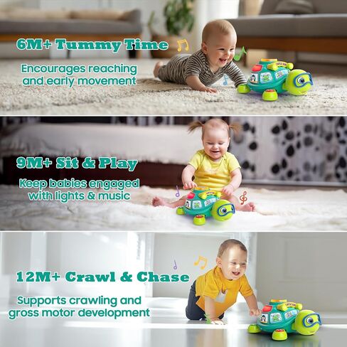 Crawling Turtle Baby Toys 6-12 Months,Interactive Infant Gift for 6-9-12 Month Old Boys Girls,Musical Tummy Time Toy with Lights,Sounds,ABC & Bilingual Learning,5 6 7 8 9 10 12 Months Baby Gifts in Kuwait