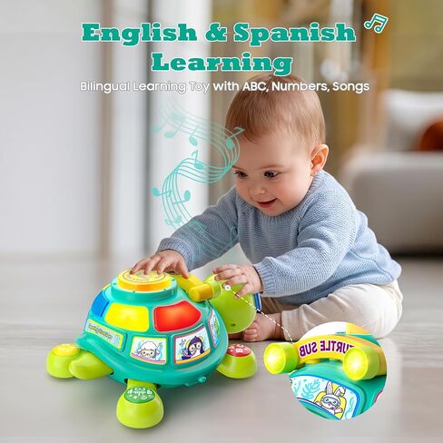 Crawling Turtle Baby Toys 6-12 Months,Interactive Infant Gift for 6-9-12 Month Old Boys Girls,Musical Tummy Time Toy with Lights,Sounds,ABC & Bilingual Learning,5 6 7 8 9 10 12 Months Baby Gifts in Kuwait