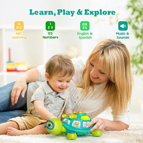 Crawling Turtle Baby Toys 6-12 Months,Interactive Infant Gift for 6-9-12 Month Old Boys Girls,Musical Tummy Time Toy with Lights,Sounds,ABC & Bilingual Learning,5 6 7 8 9 10 12 Months Baby Gifts in Kuwait