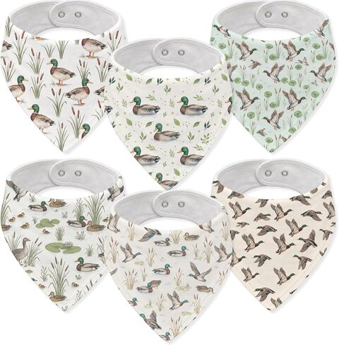 6-Pack Baby Drool Bibs for Baby Boys Girls, Mallard Duck Cotton Baby Bibs for Drooling Teething Feeding, Soft Absorbent Bandana Bibs with Adjustable Snaps for Newborn Infants in Kuwait