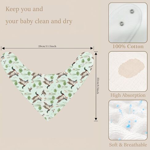 6-Pack Baby Drool Bibs for Baby Boys Girls, Mallard Duck Cotton Baby Bibs for Drooling Teething Feeding, Soft Absorbent Bandana Bibs with Adjustable Snaps for Newborn Infants in Kuwait