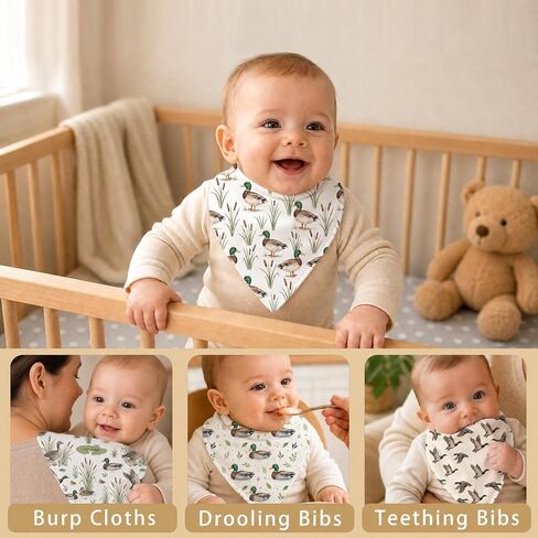 6-Pack Baby Drool Bibs for Baby Boys Girls, Mallard Duck Cotton Baby Bibs for Drooling Teething Feeding, Soft Absorbent Bandana Bibs with Adjustable Snaps for Newborn Infants in Kuwait