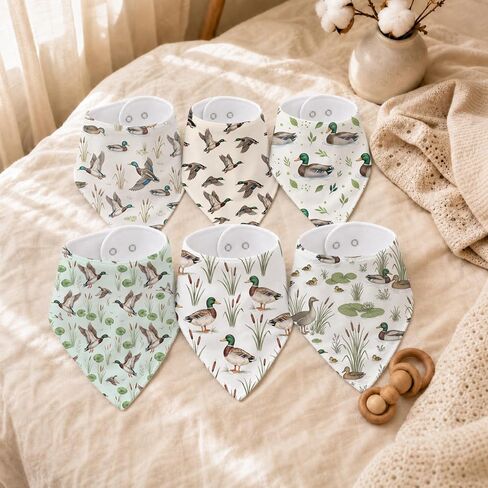6-Pack Baby Drool Bibs for Baby Boys Girls, Mallard Duck Cotton Baby Bibs for Drooling Teething Feeding, Soft Absorbent Bandana Bibs with Adjustable Snaps for Newborn Infants in Kuwait