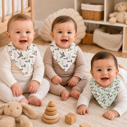 6-Pack Baby Drool Bibs for Baby Boys Girls, Mallard Duck Cotton Baby Bibs for Drooling Teething Feeding, Soft Absorbent Bandana Bibs with Adjustable Snaps for Newborn Infants in Kuwait